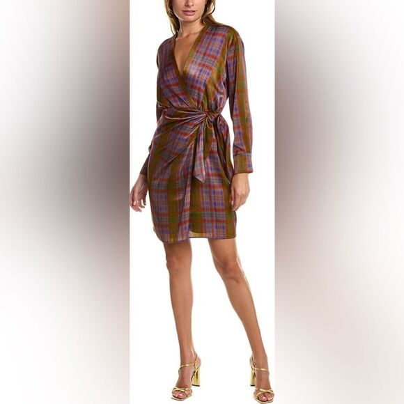 NWT MARELLA Rank Green Plaid Luxury Designer Party Wedding Mini Wrap Dress 2 - Picture 2 of 15